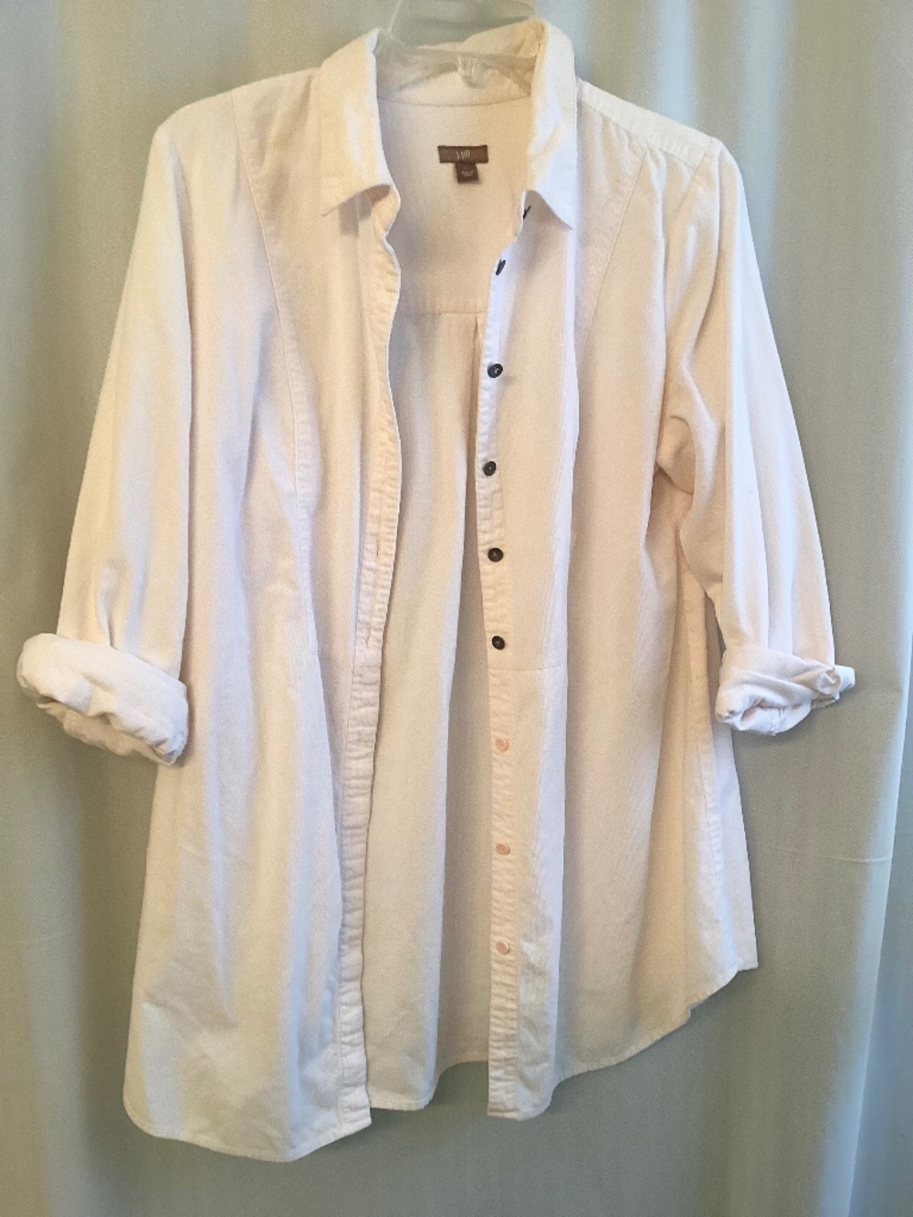 J. JILL…. Fine Wale Corduroy Shirt, Inset Panels on Front, size lg.